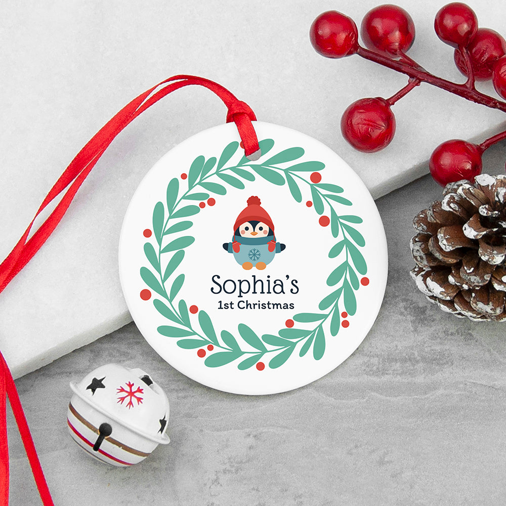 Personalised Baby Penguin 1st Christmas Decoration
