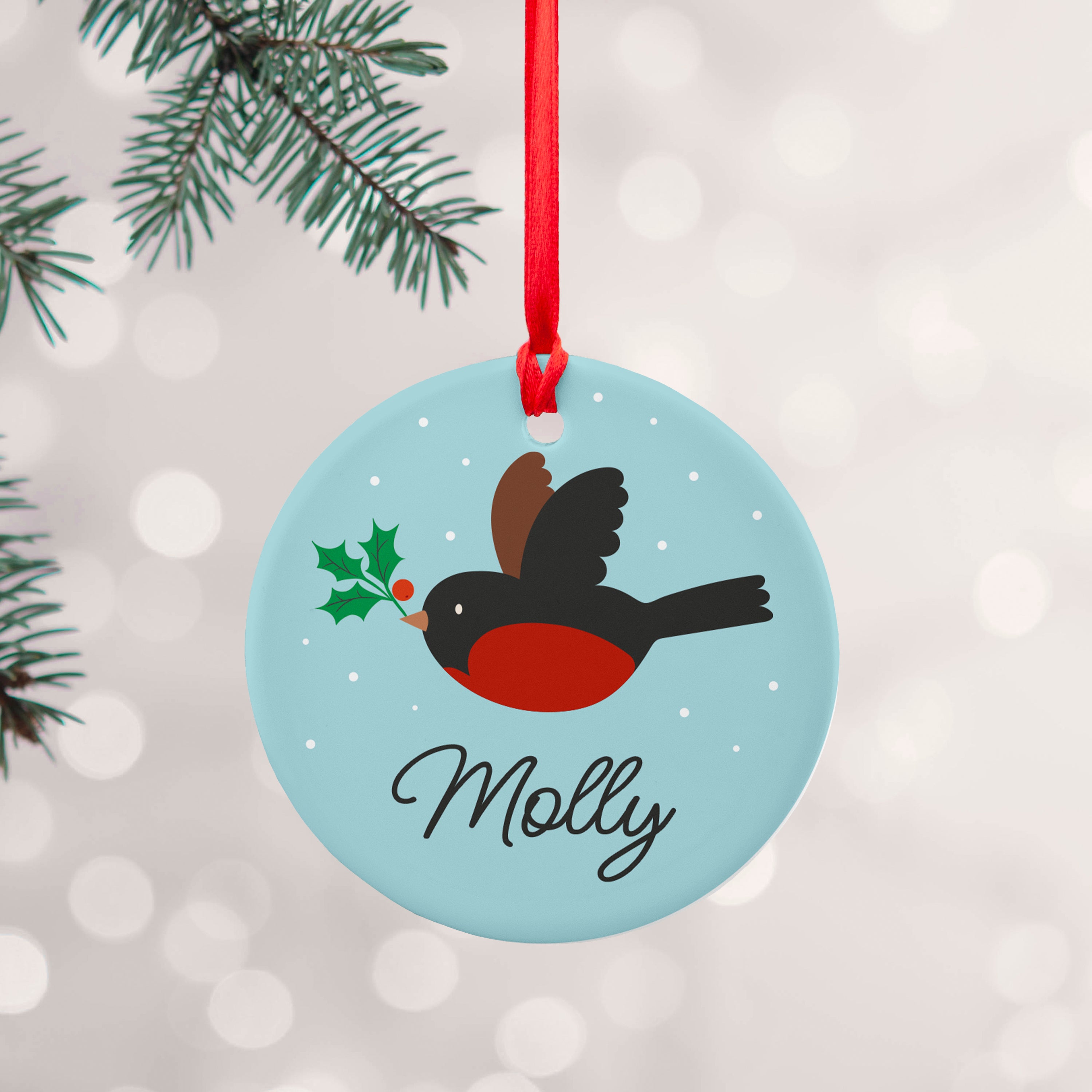 Personalised Holly Robin Christmas Decoration