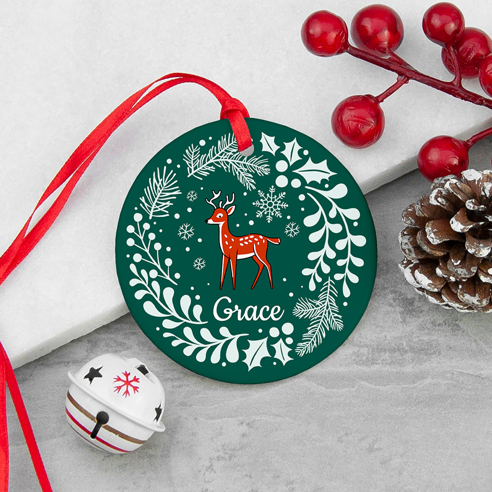 Personalised Woodland Deer Ceramic Decoration