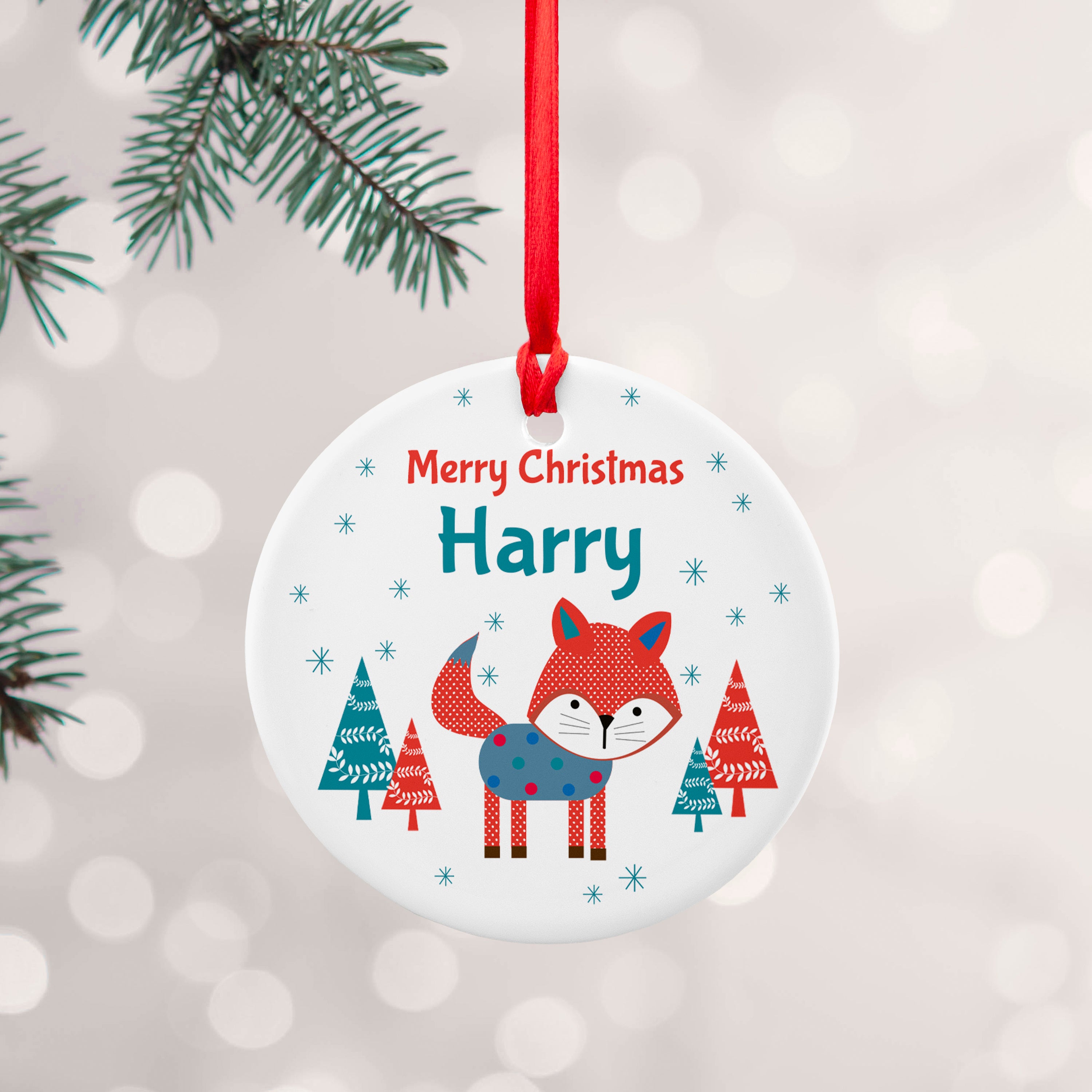 Personalised Winter Fox Ceramic Decoration