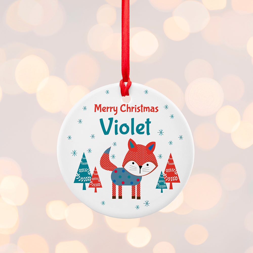 Personalised Winter Fox Ceramic Decoration