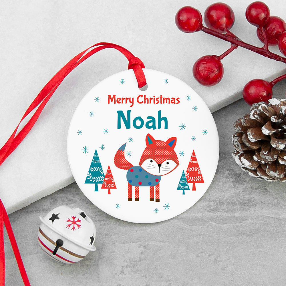 Personalised Winter Fox Ceramic Decoration