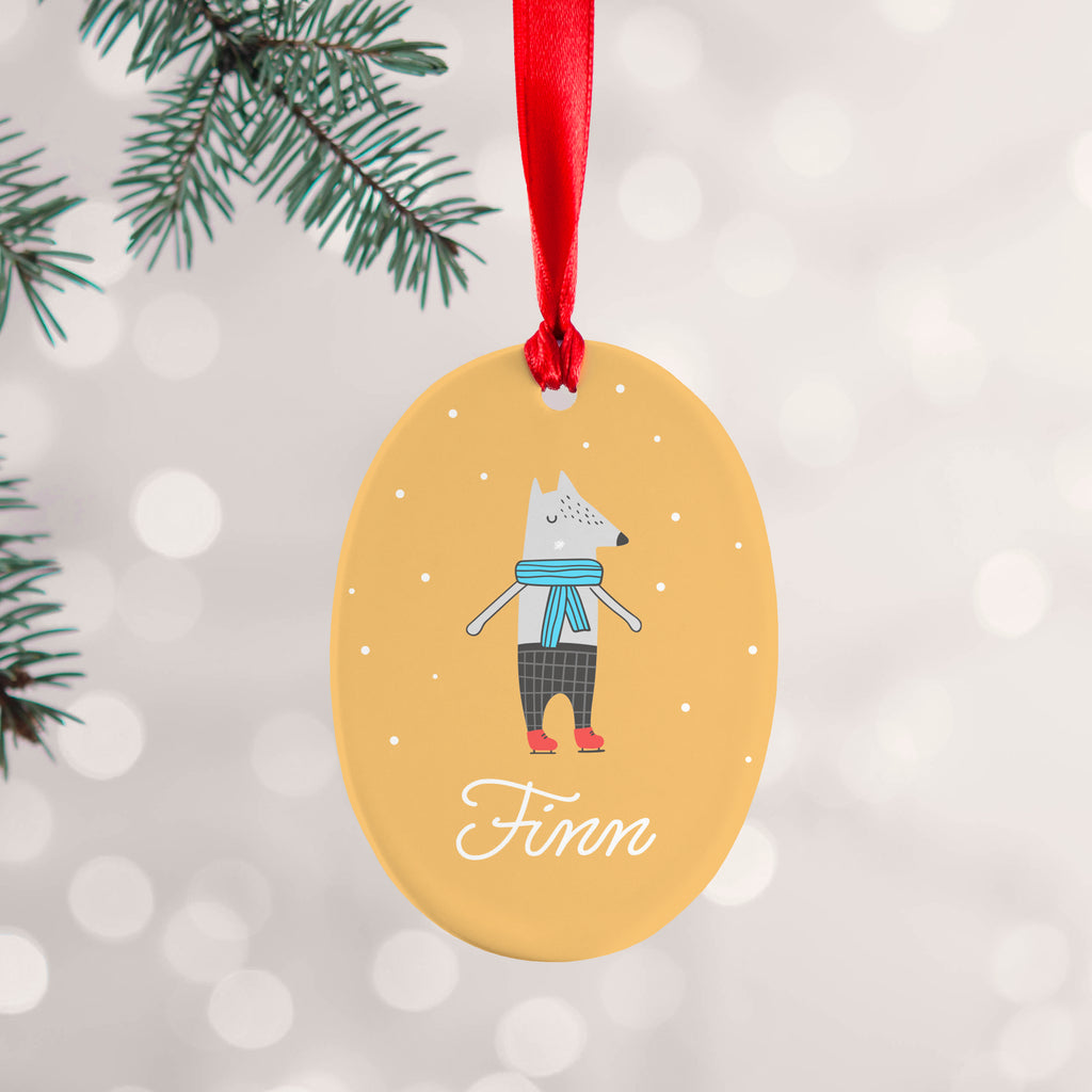 Personalised Winter Wolf Ceramic Decoration
