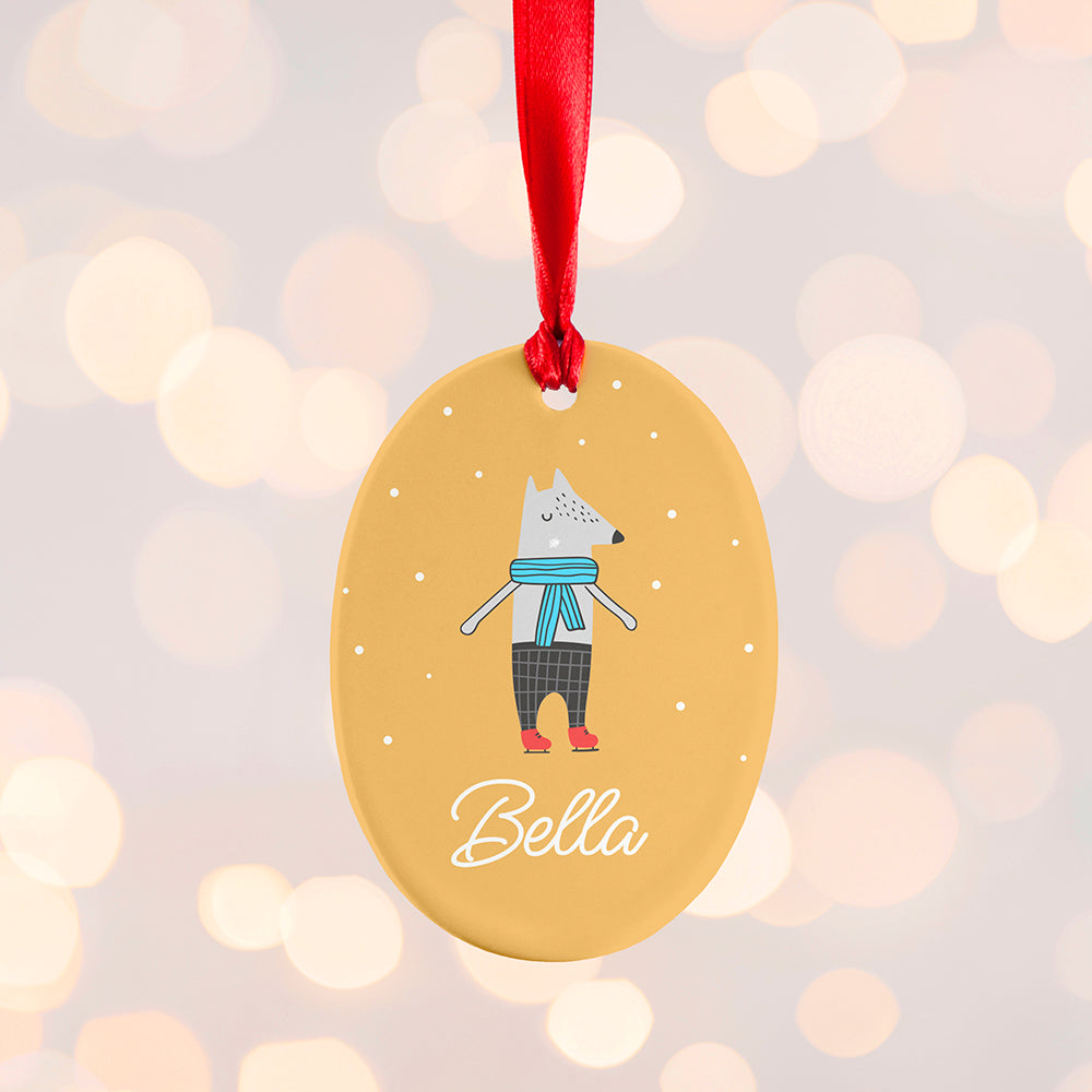 Personalised Winter Wolf Ceramic Decoration