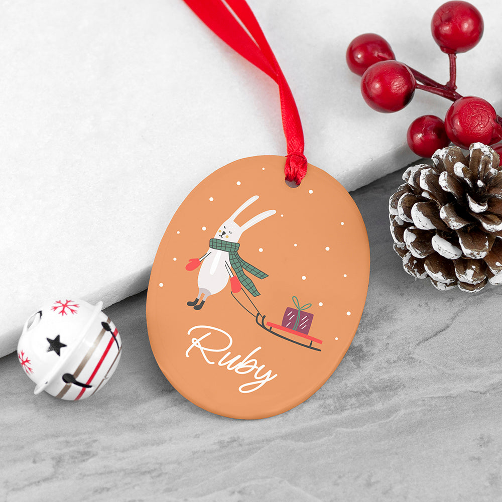 Personalised Sleigh Rabbit Christmas Decoration