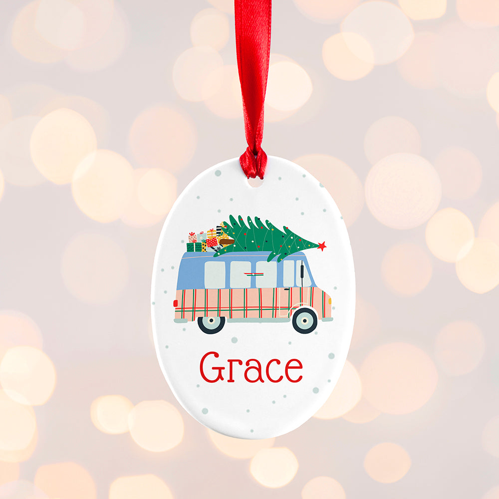 Personalised Christmas Tree Van Ceramic Decoration