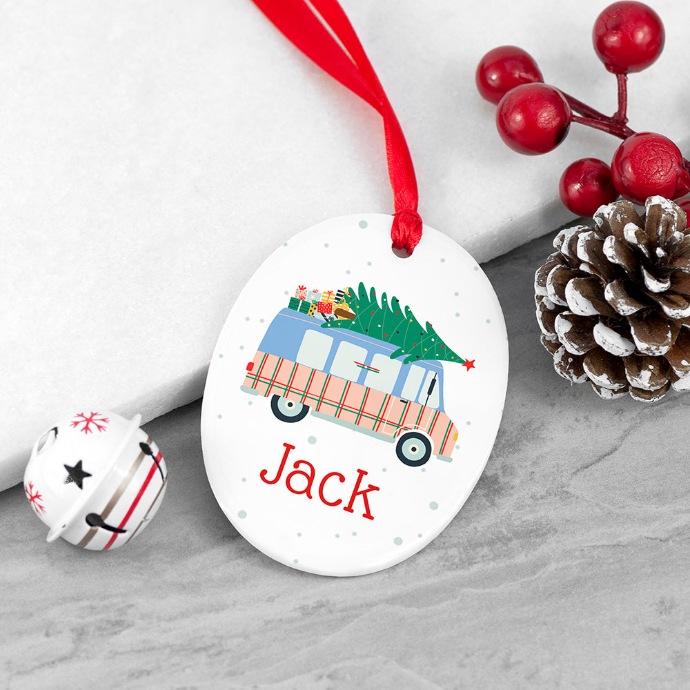 Personalised Christmas Tree Van Ceramic Decoration