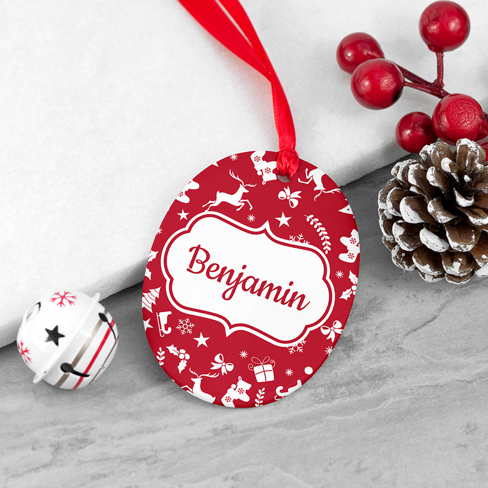 Personalised Festive Pattern Ceramic Decoration