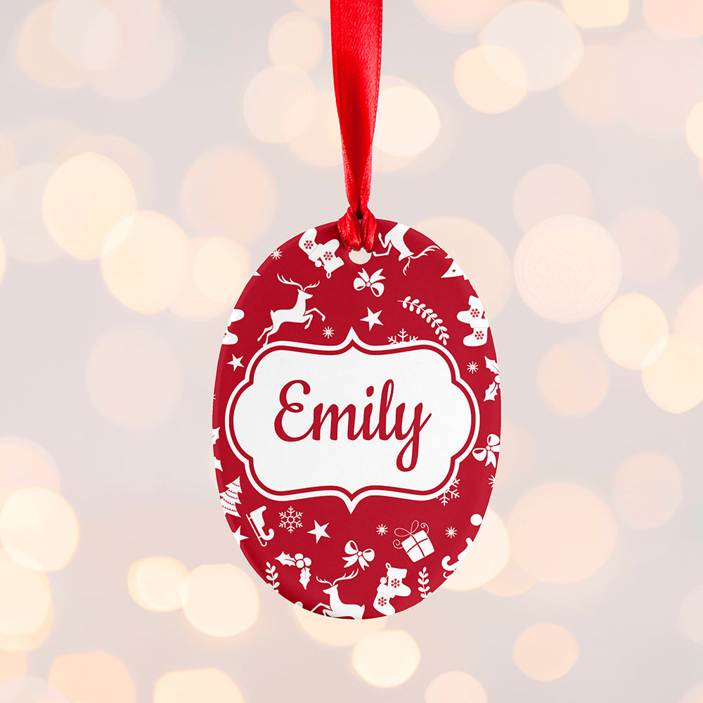 Personalised Festive Pattern Ceramic Decoration