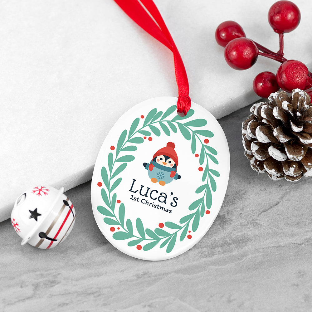 Personalised Baby Penguin 1st Christmas Decoration