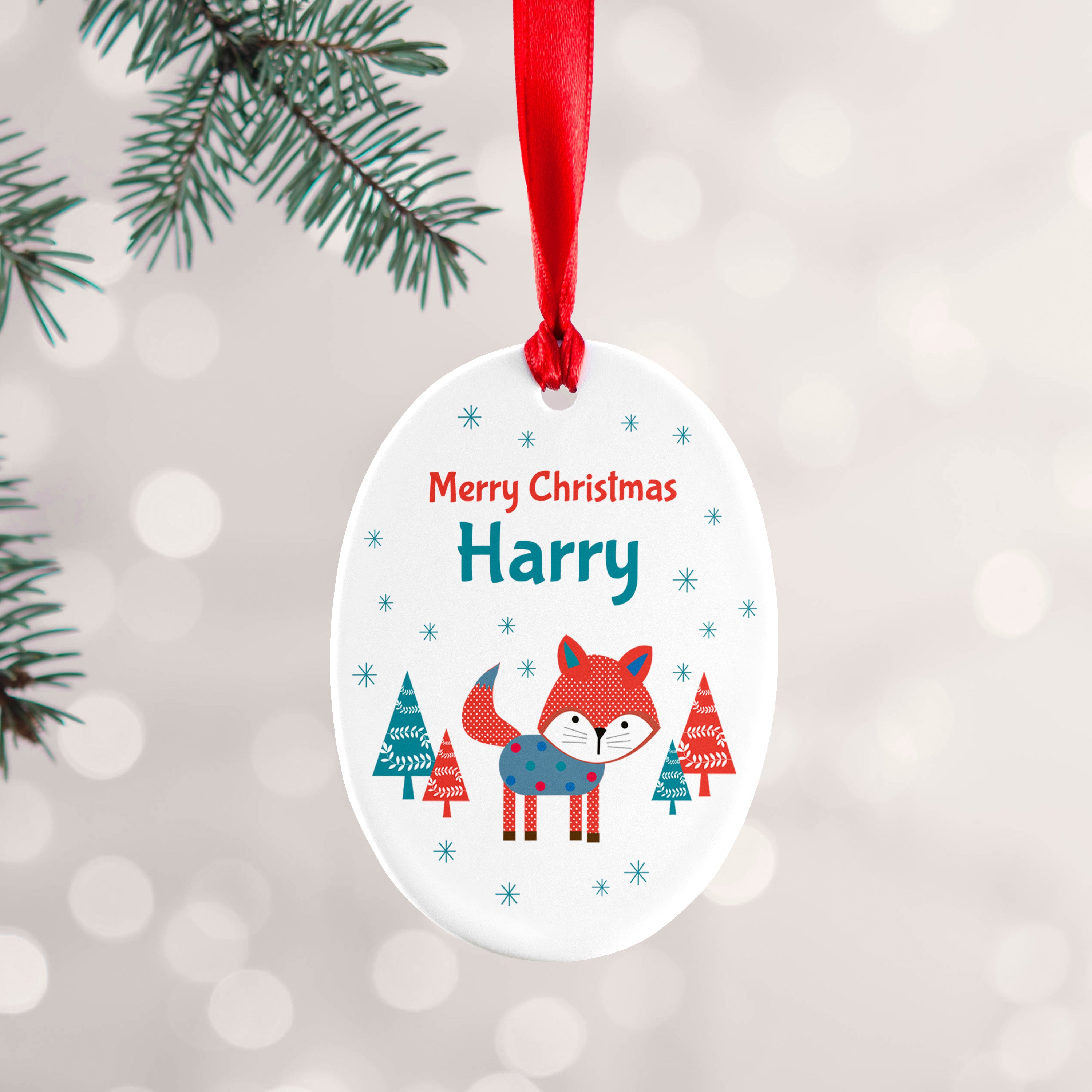 Personalised Winter Fox Ceramic Decoration