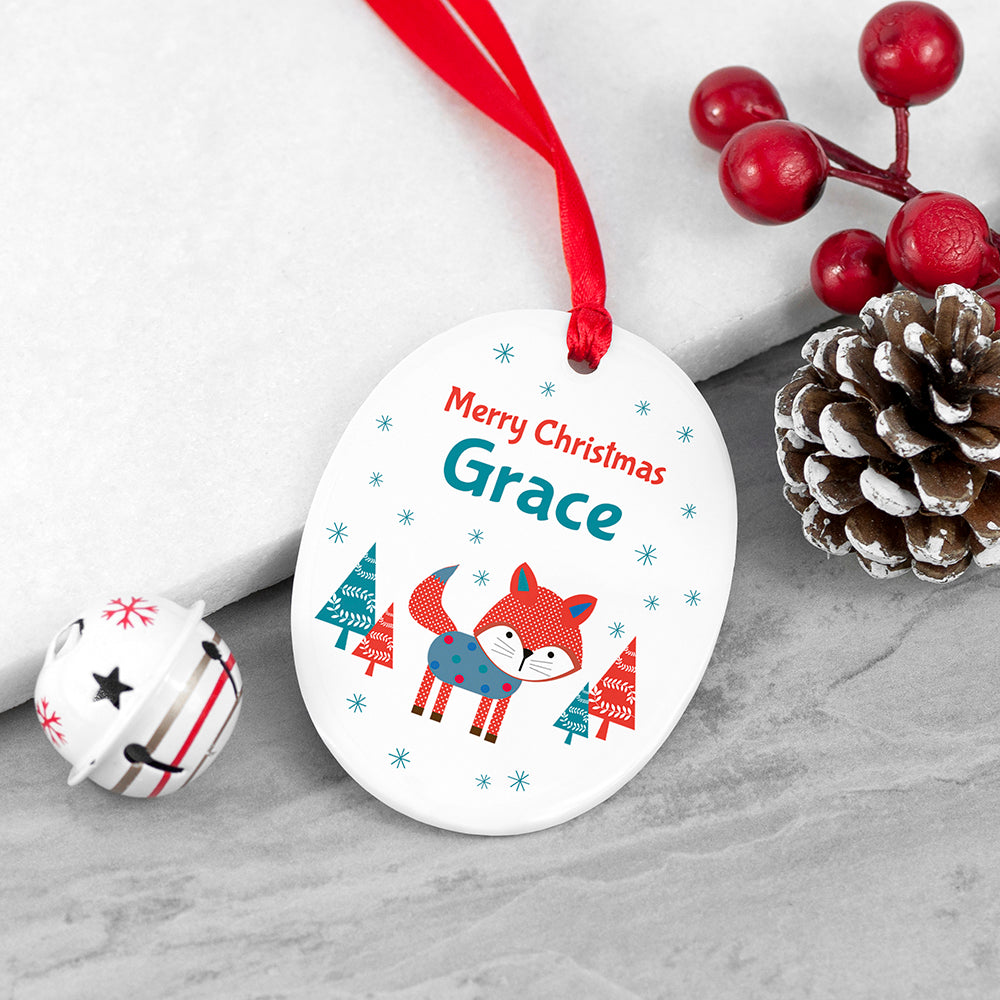 Personalised Winter Fox Ceramic Decoration