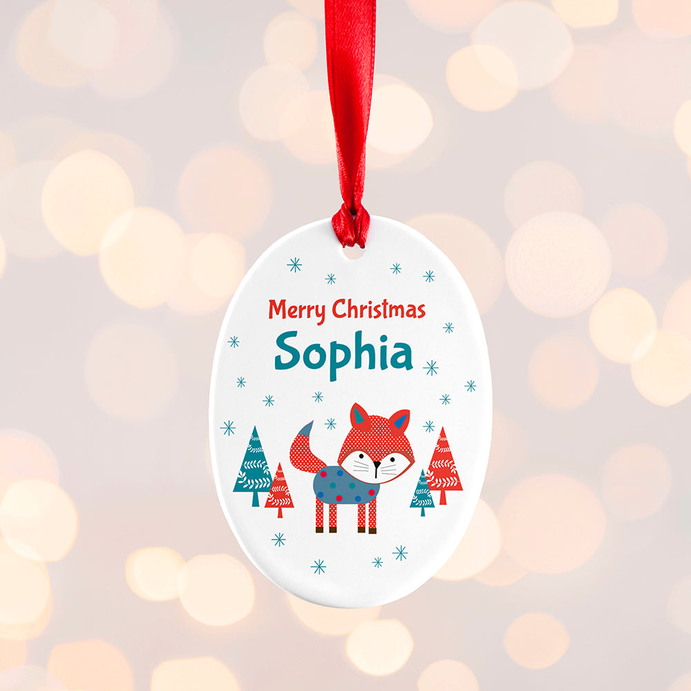 Personalised Winter Fox Ceramic Decoration