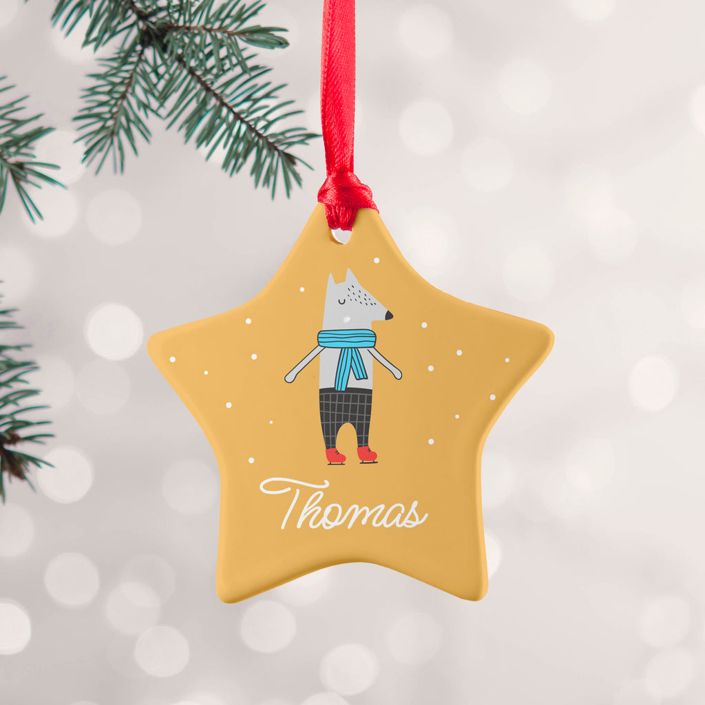Personalised Winter Wolf Ceramic Decoration
