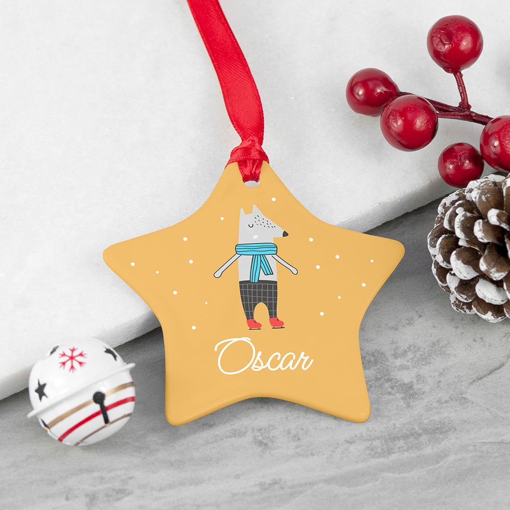 Personalised Winter Wolf Ceramic Decoration