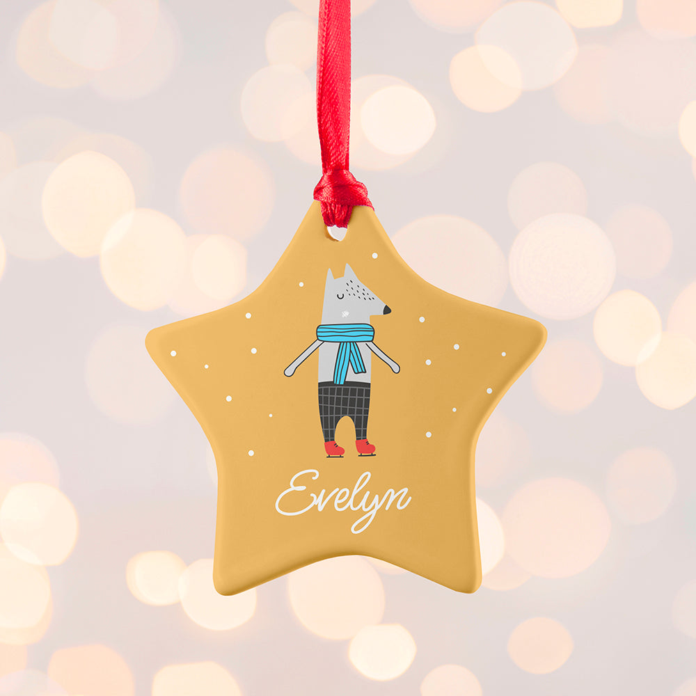 Personalised Winter Wolf Ceramic Decoration
