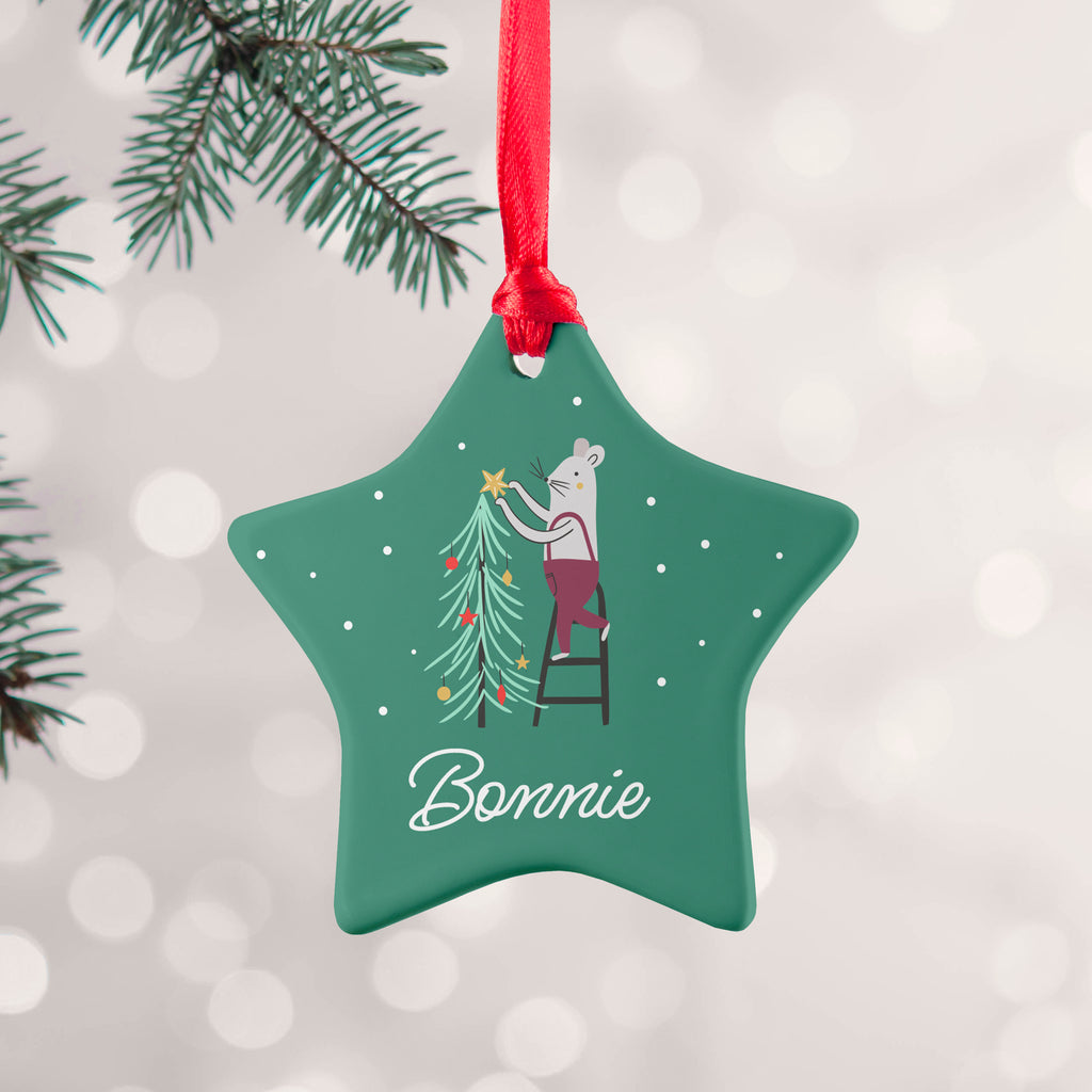 Personalised Christmas Mouse Ceramic Decoration