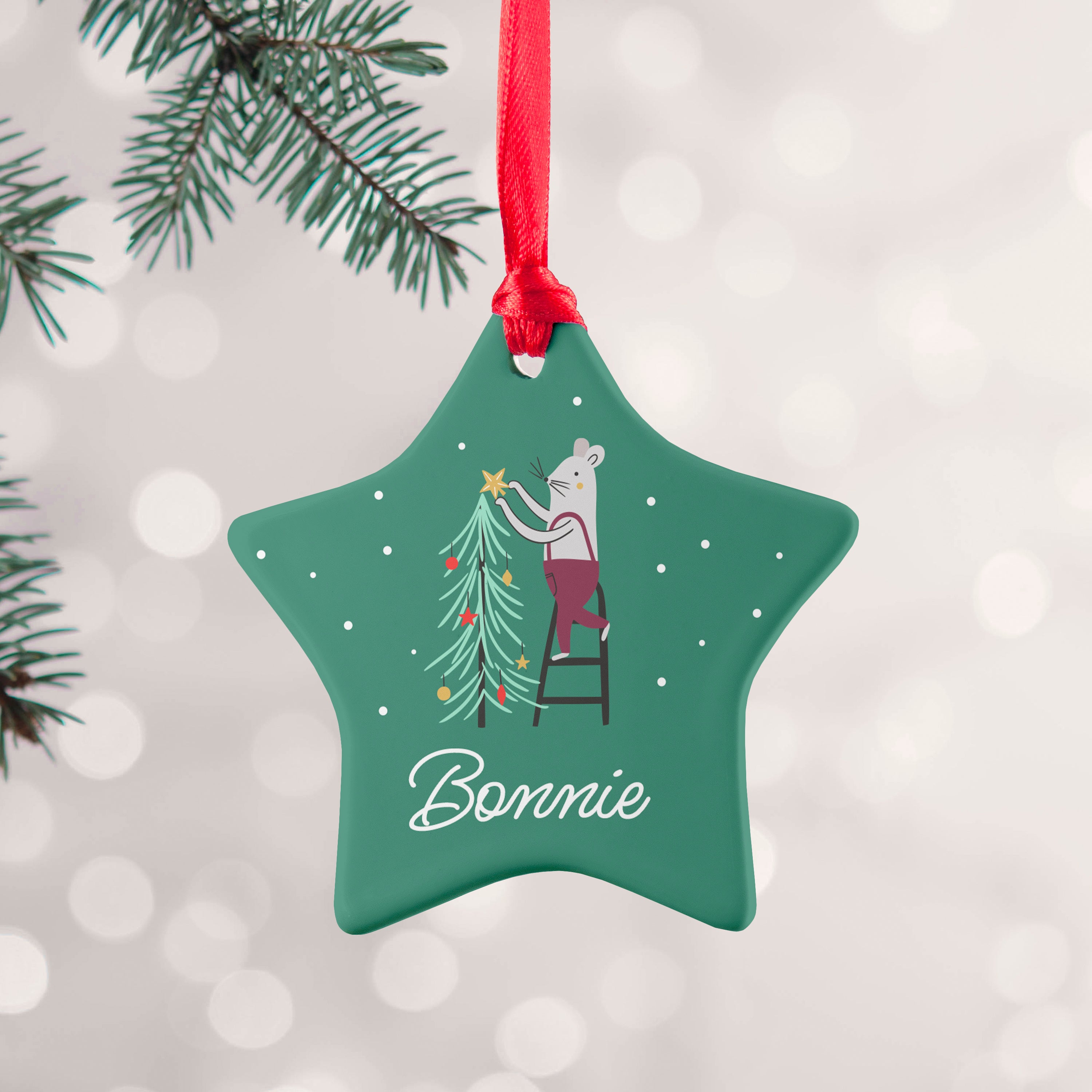 Personalised Christmas Mouse Ceramic Decoration