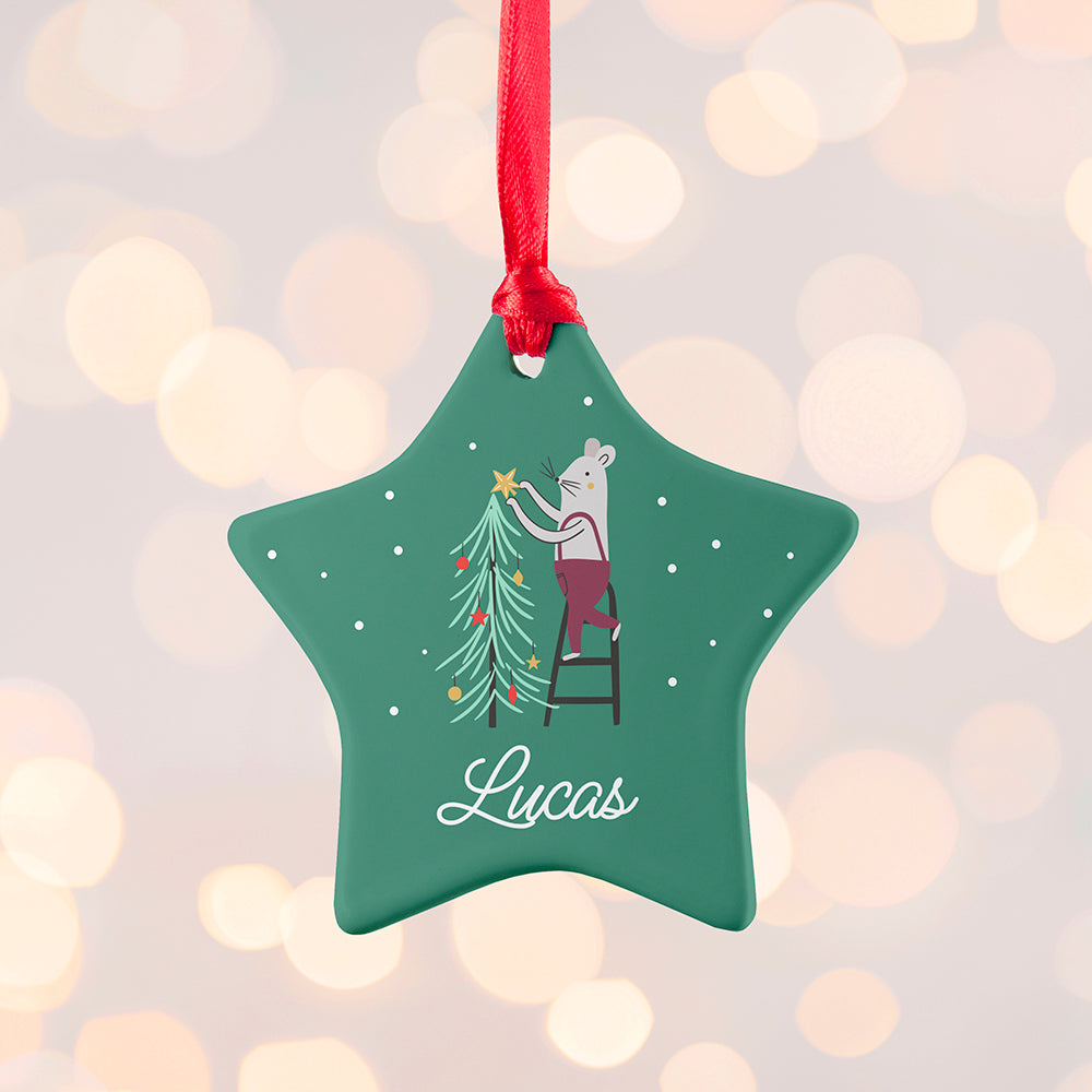 Personalised Christmas Mouse Ceramic Decoration