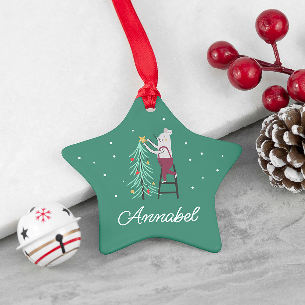 Personalised Christmas Mouse Ceramic Decoration