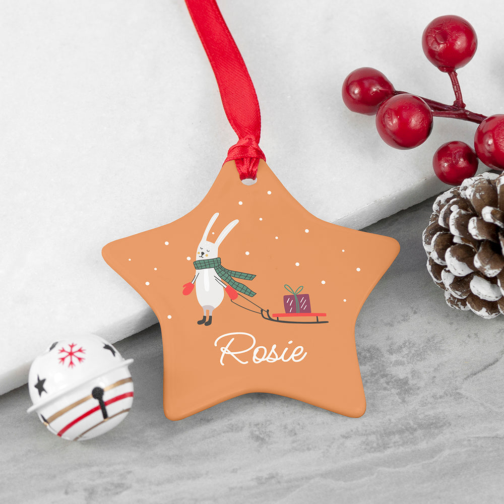 Personalised Sleigh Rabbit Christmas Decoration