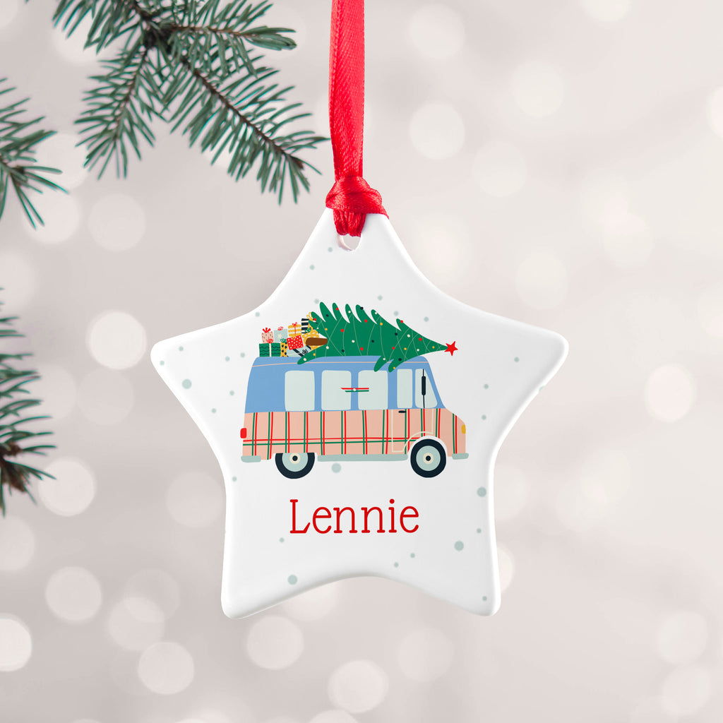 Personalised Christmas Tree Van Ceramic Decoration
