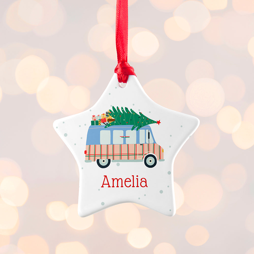 Personalised Christmas Tree Van Ceramic Decoration
