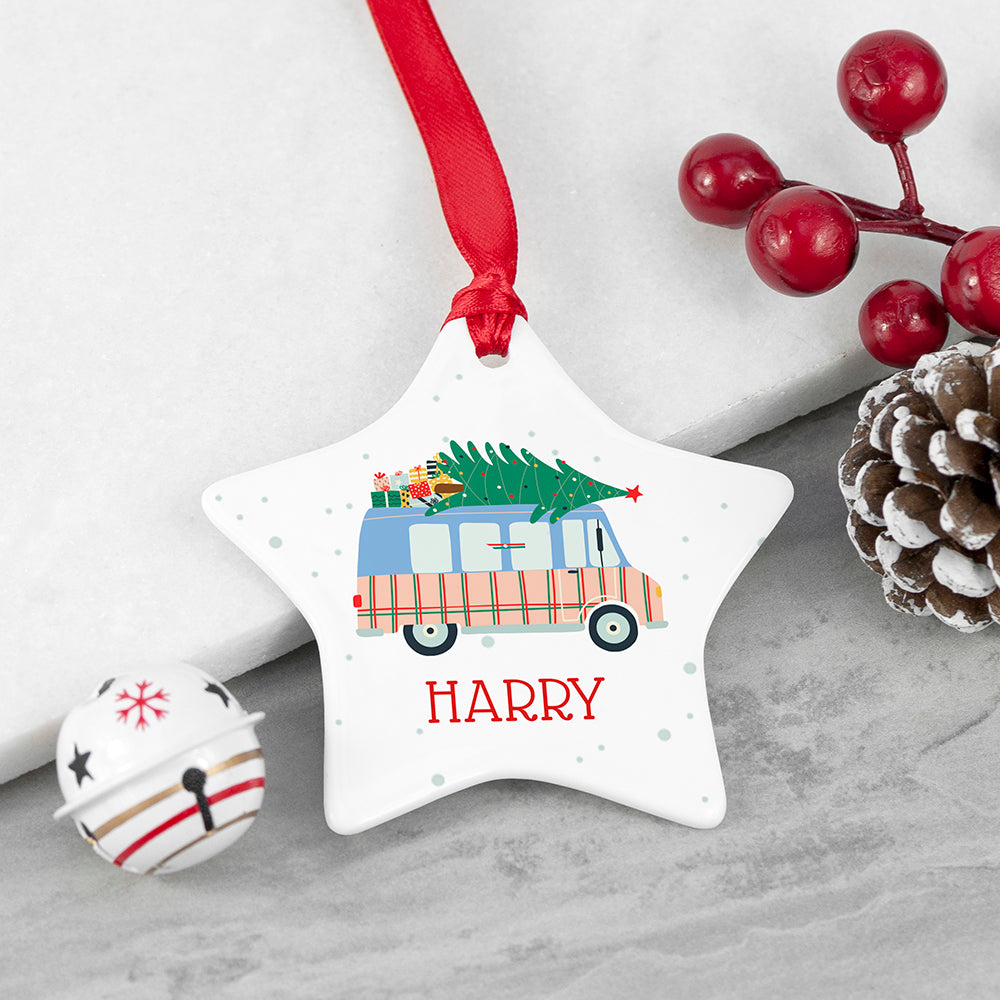 Personalised Christmas Tree Van Ceramic Decoration