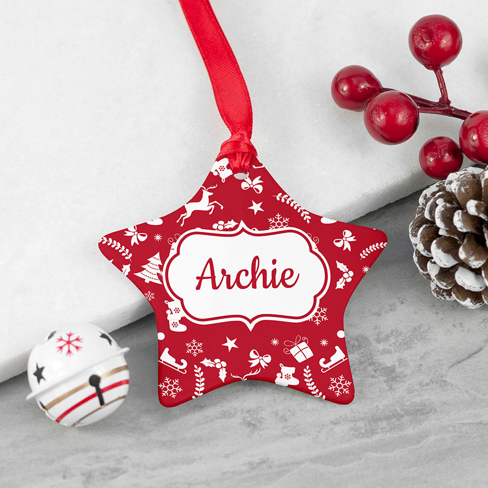 Personalised Festive Pattern Ceramic Decoration
