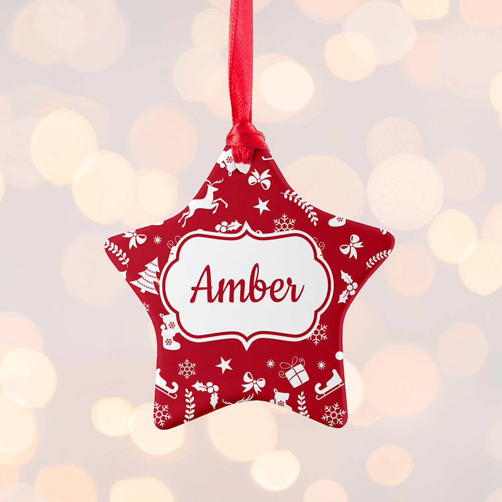 Personalised Festive Pattern Ceramic Decoration