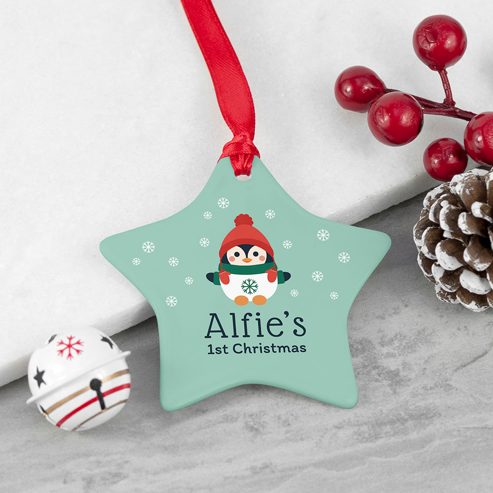 Personalised Baby Penguin 1st Christmas Decoration