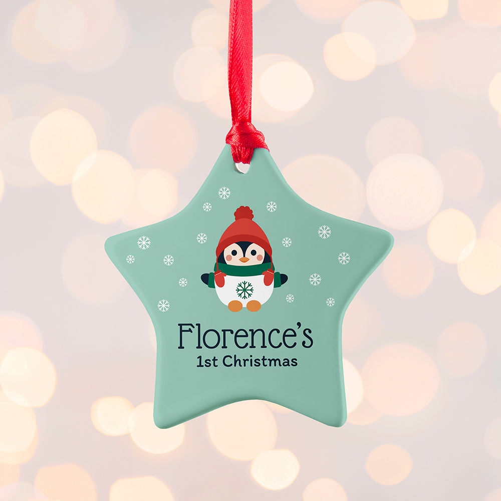 Personalised Baby Penguin 1st Christmas Decoration