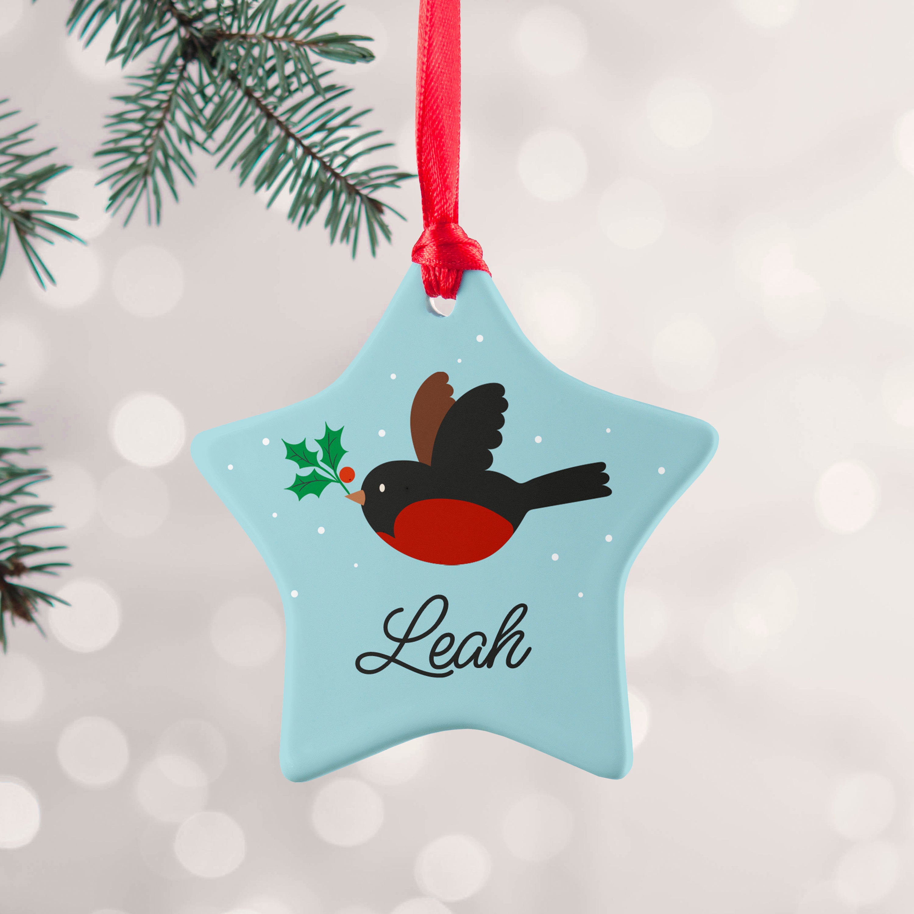 Personalised Holly Robin Christmas Decoration