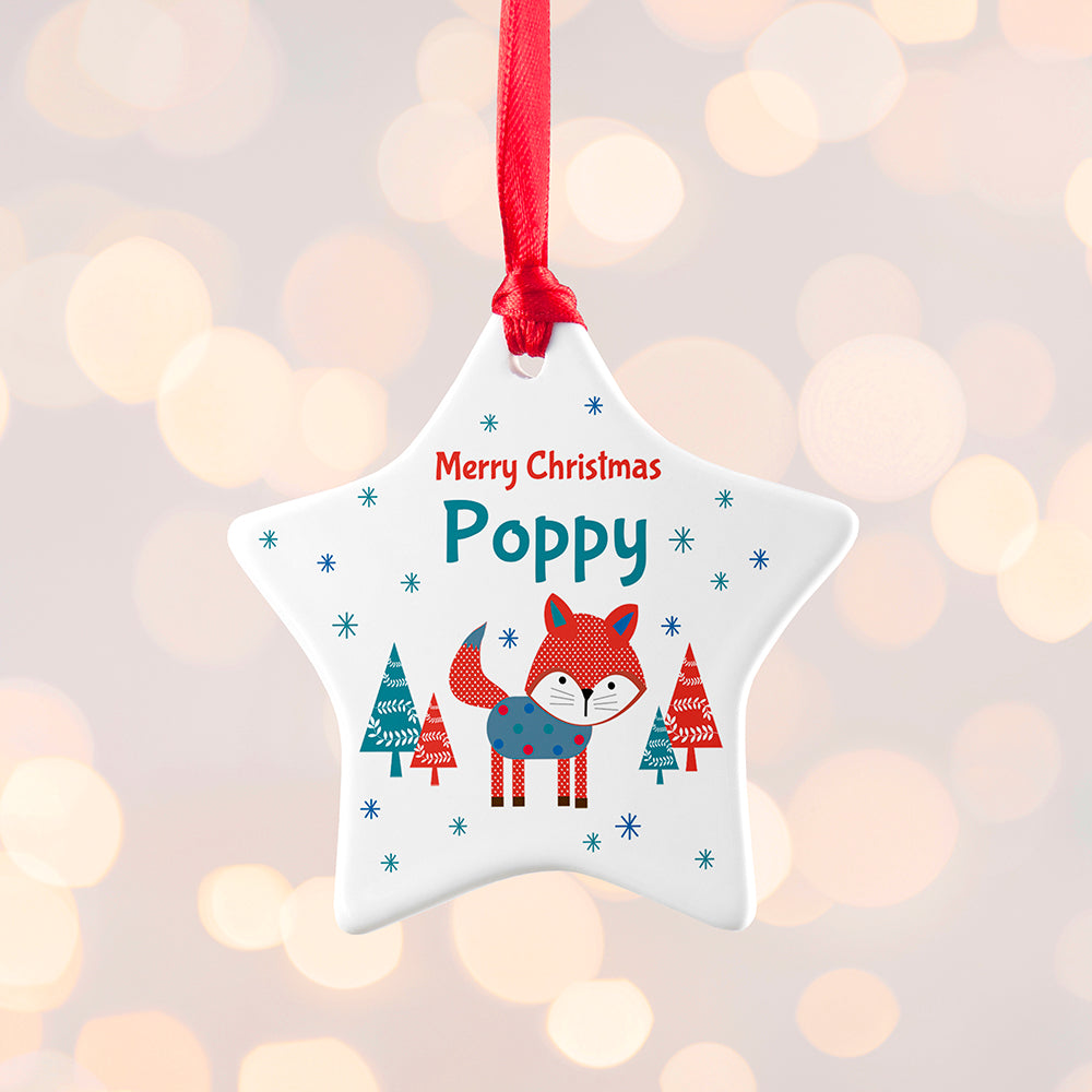 Personalised Winter Fox Ceramic Decoration