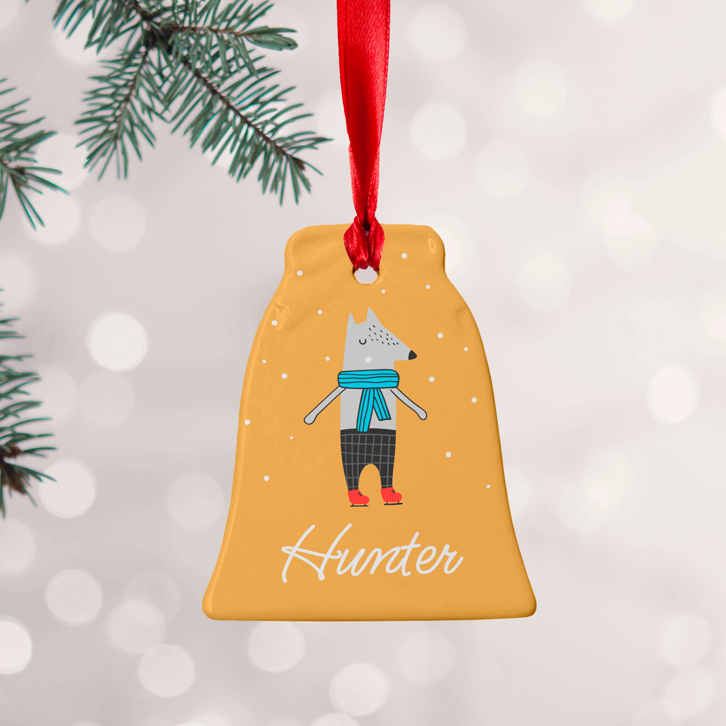 Personalised Winter Wolf Ceramic Decoration