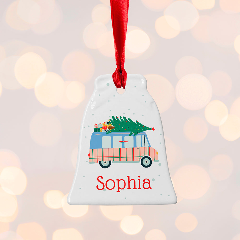 Personalised Christmas Tree Van Ceramic Decoration
