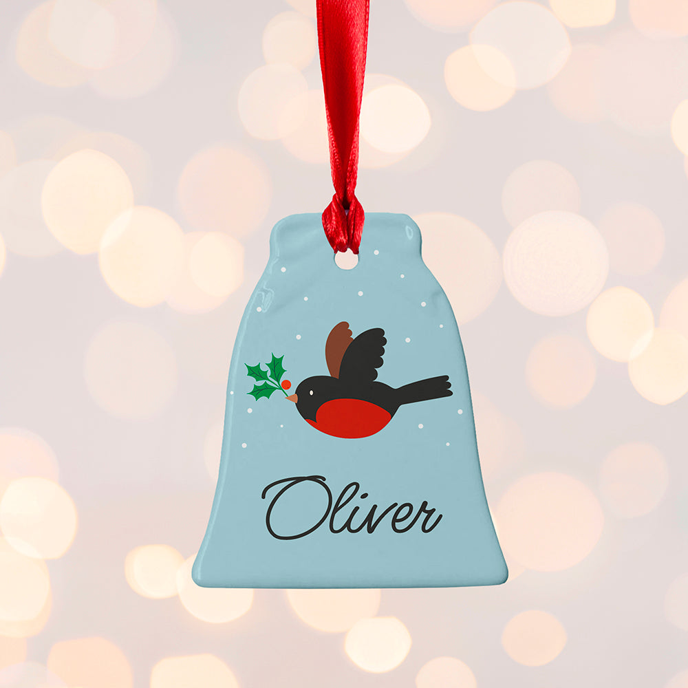 Personalised Holly Robin Christmas Decoration