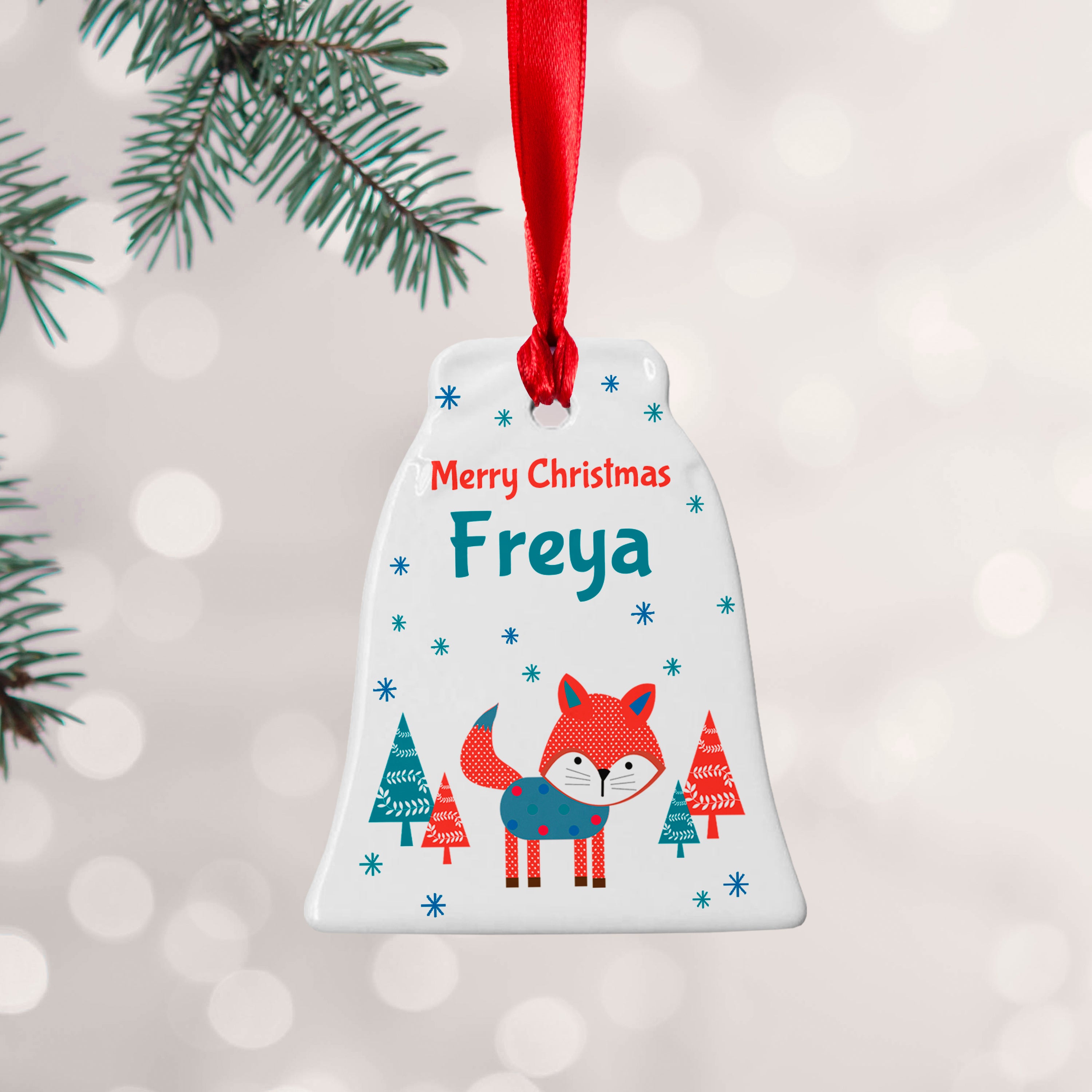 Personalised Winter Fox Ceramic Decoration
