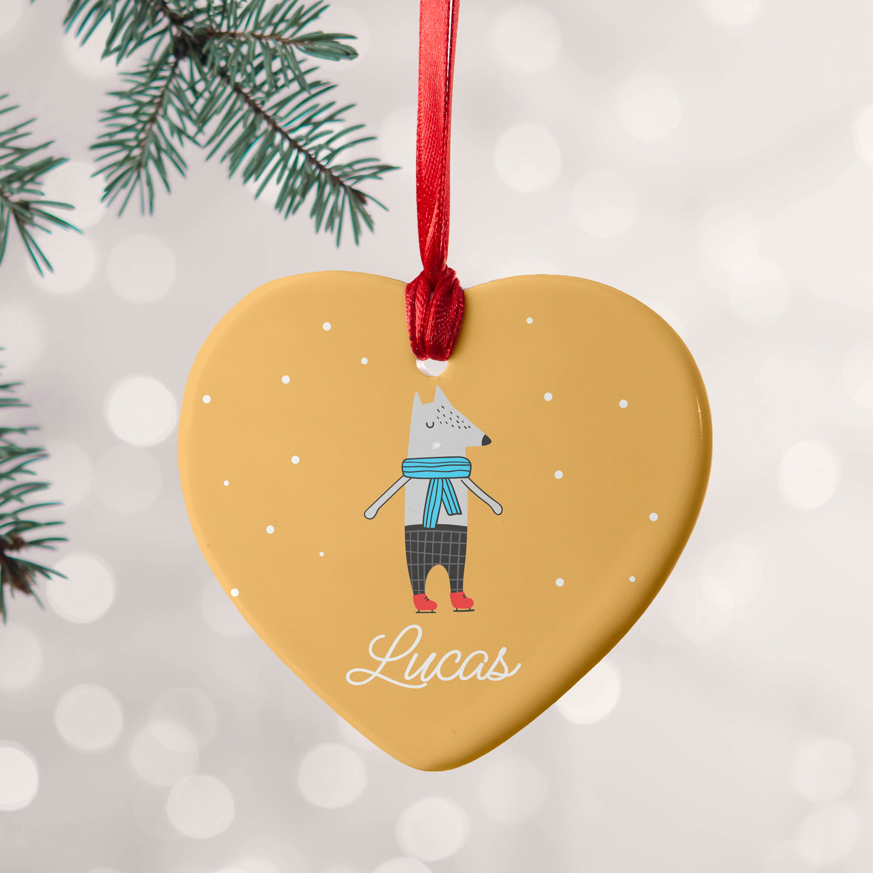 Personalised Winter Wolf Ceramic Decoration