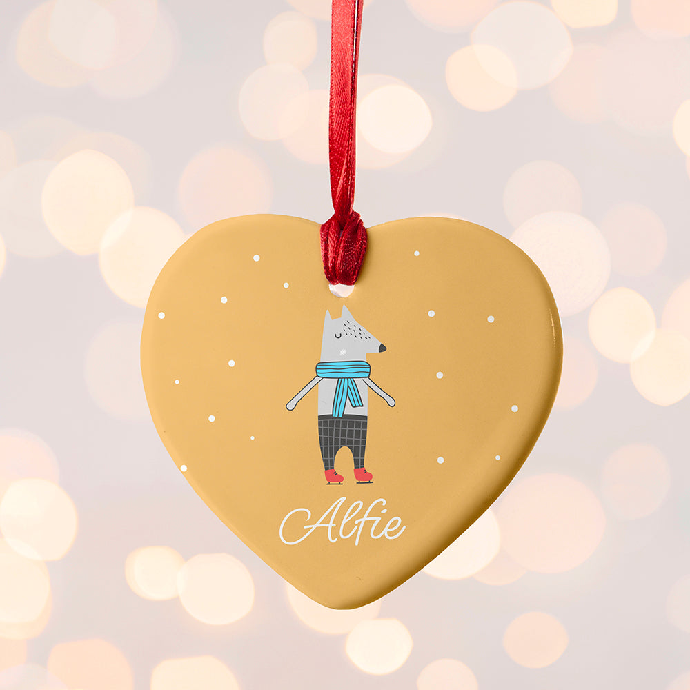 Personalised Winter Wolf Ceramic Decoration