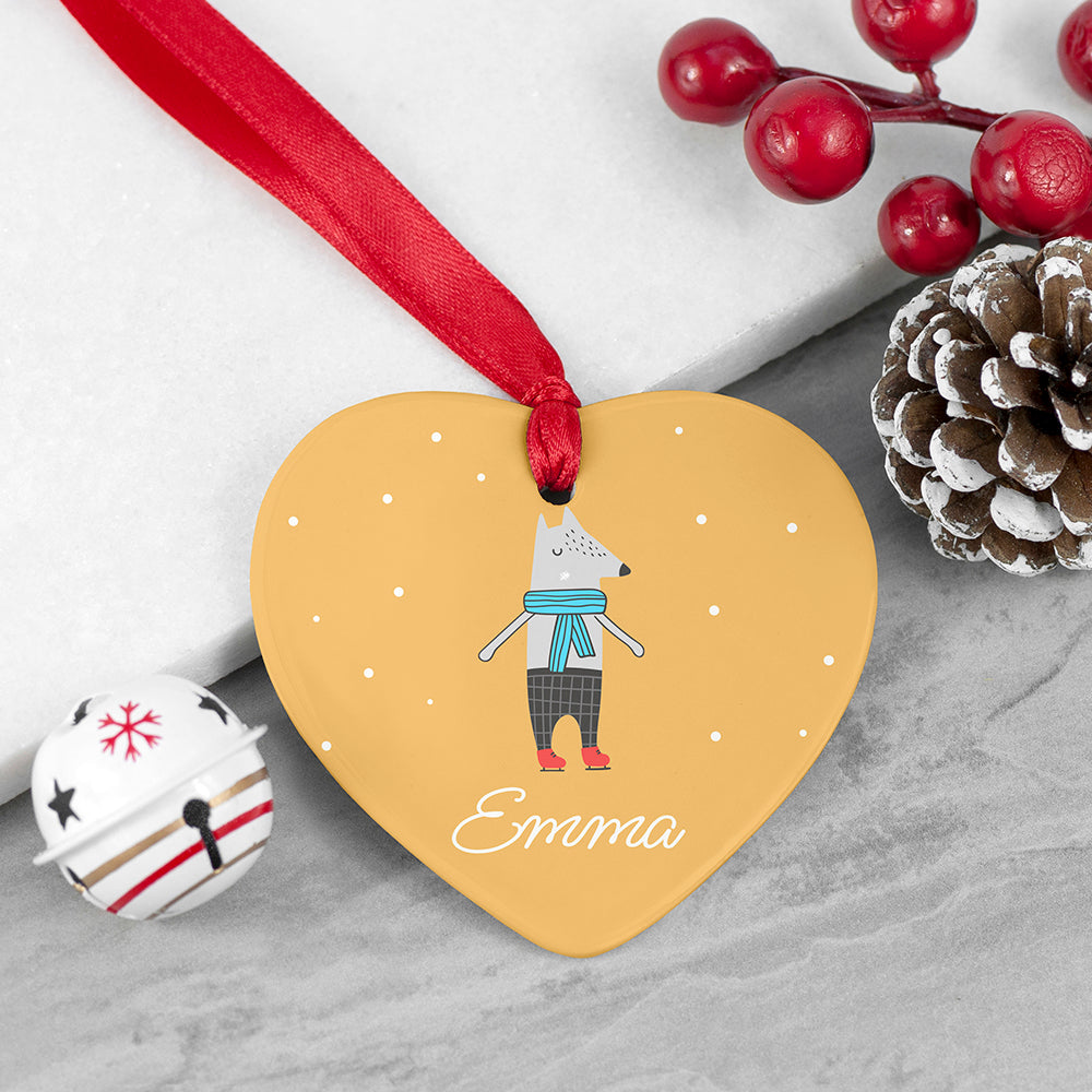 Personalised Winter Wolf Ceramic Decoration