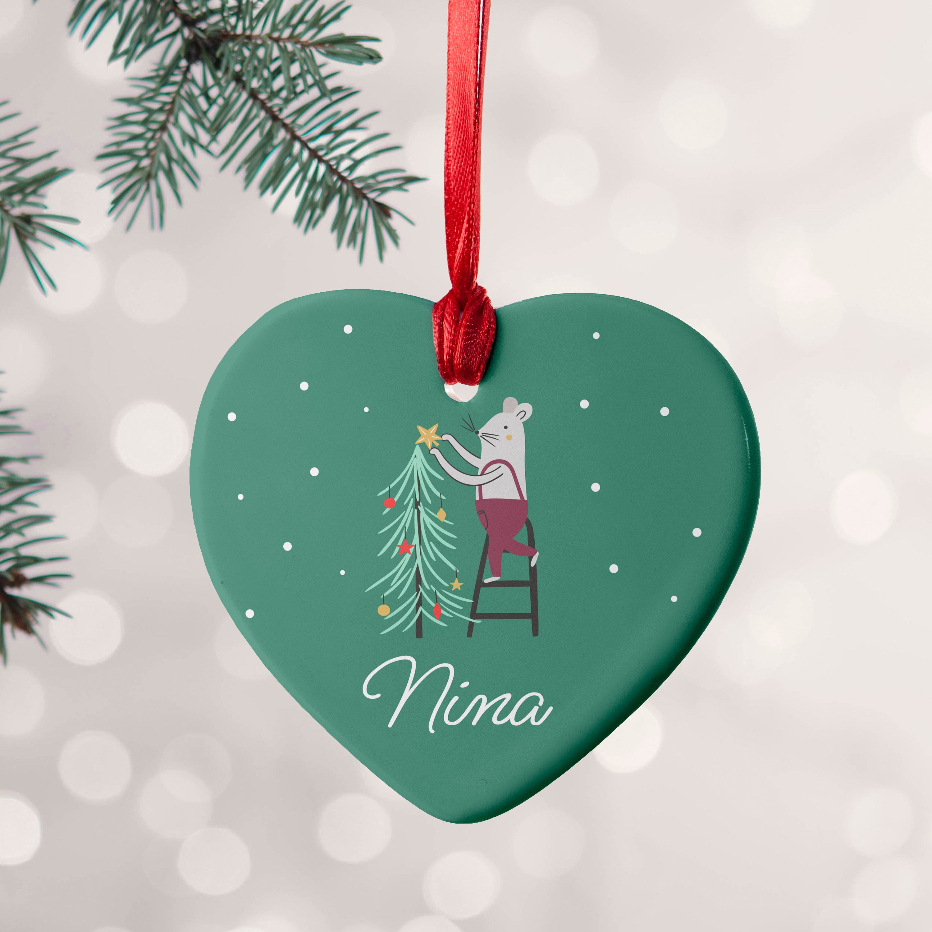 Personalised Christmas Mouse Ceramic Decoration