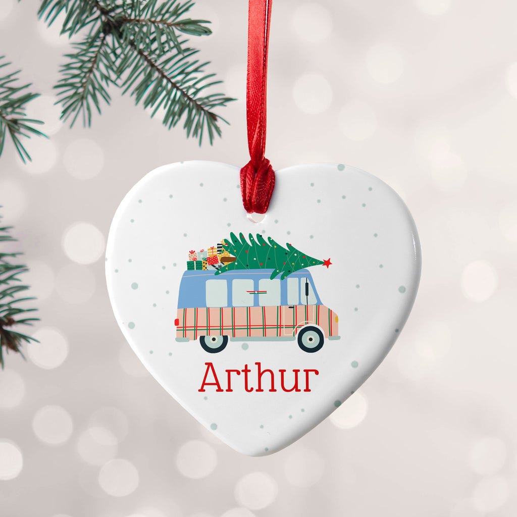 Personalised Christmas Tree Van Ceramic Decoration