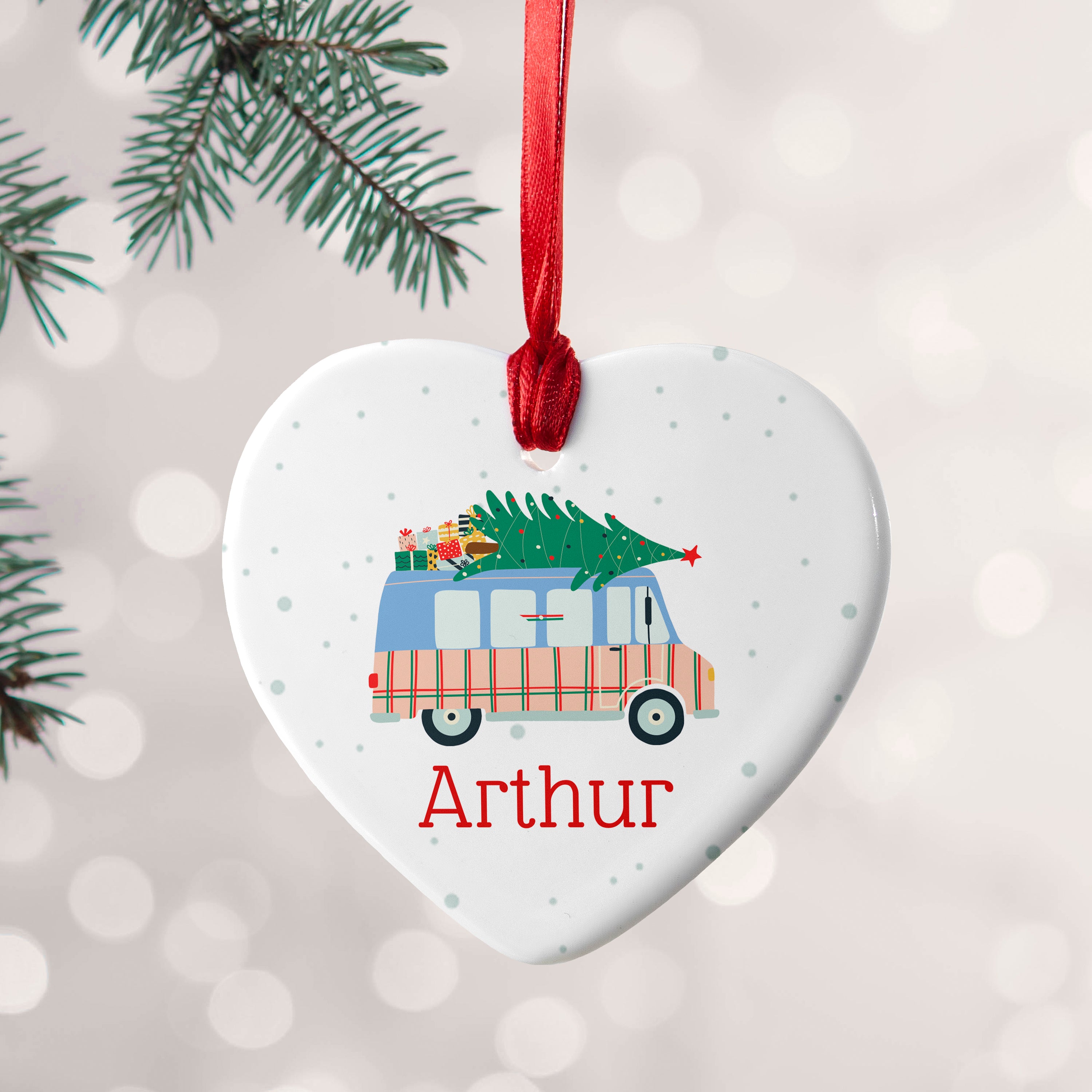 Personalised Christmas Tree Van Ceramic Decoration