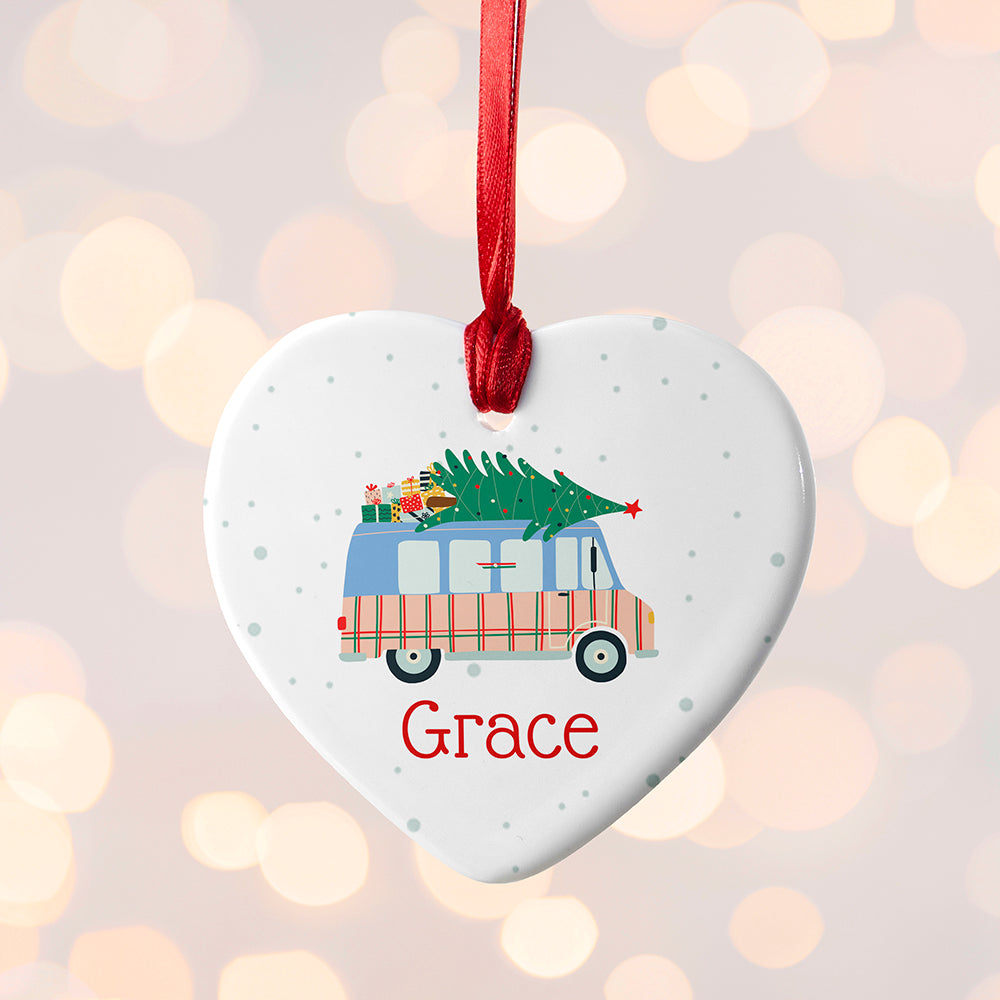 Personalised Christmas Tree Van Ceramic Decoration