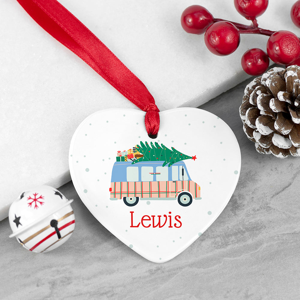 Personalised Christmas Tree Van Ceramic Decoration