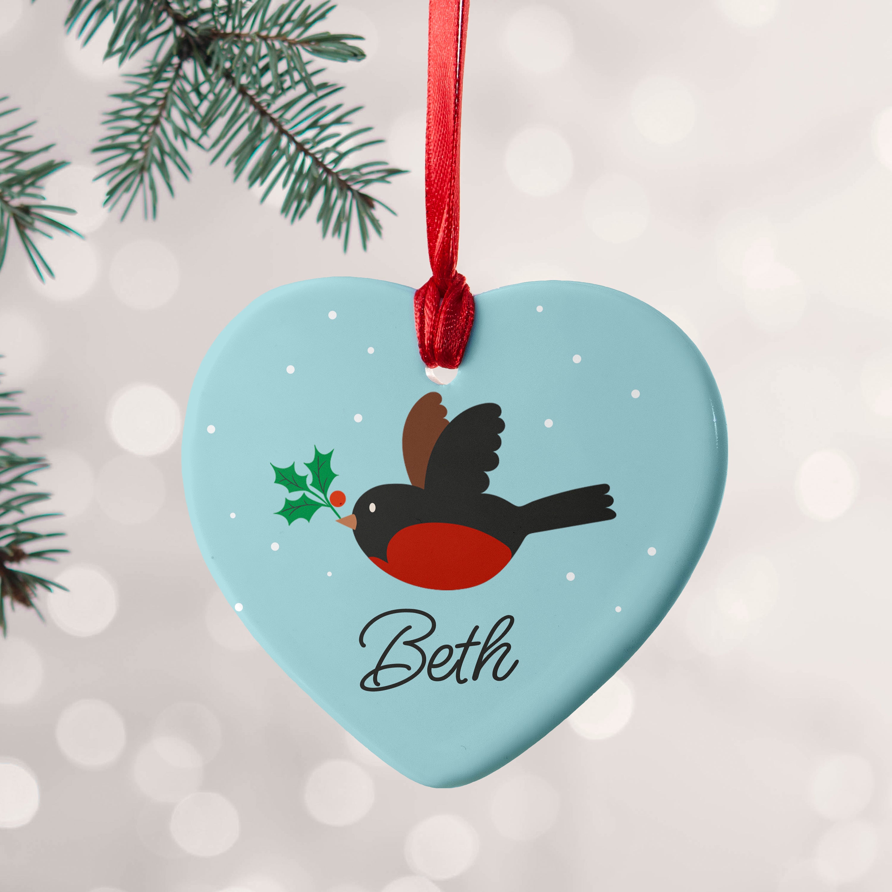 Personalised Holly Robin Christmas Decoration