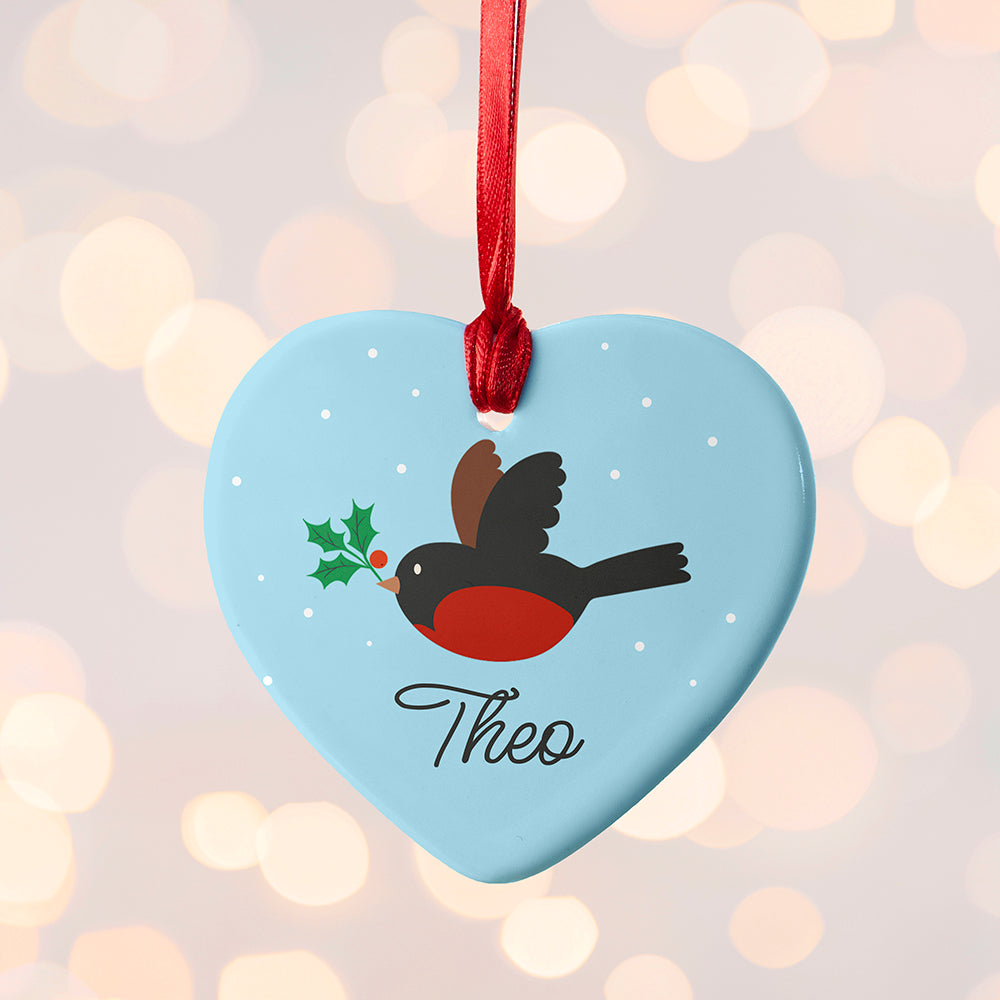Personalised Holly Robin Christmas Decoration