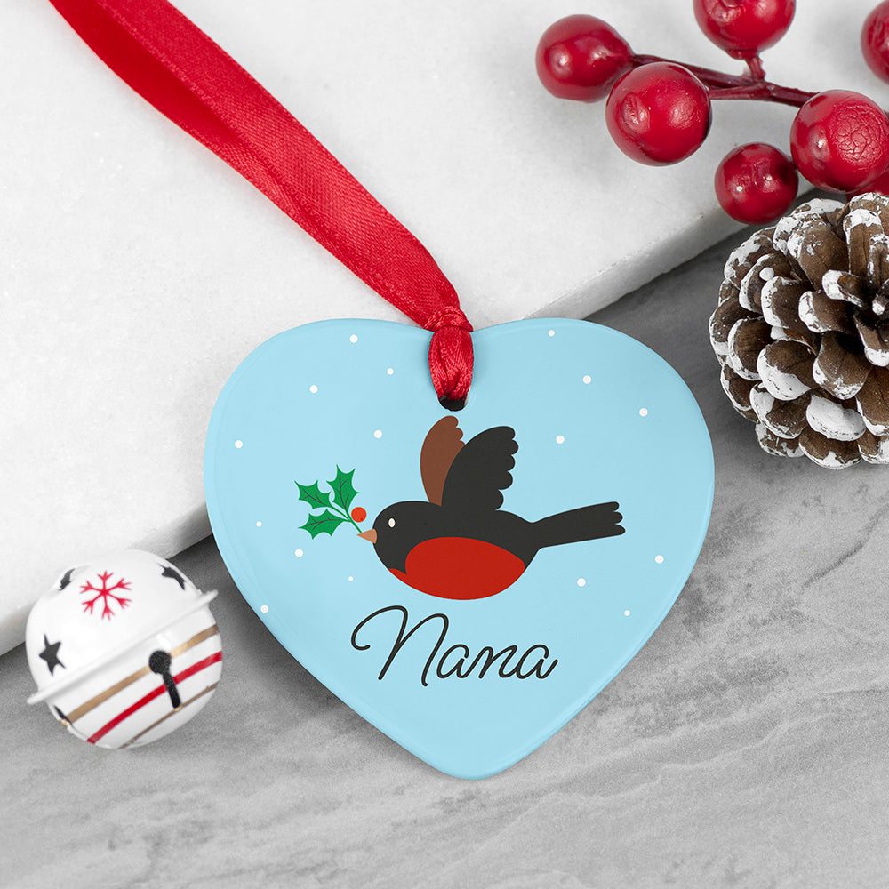 Personalised Holly Robin Christmas Decoration