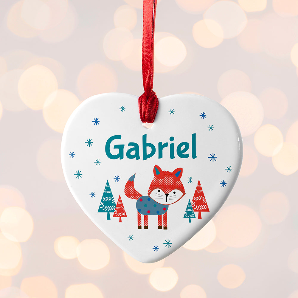 Personalised Winter Fox Ceramic Decoration